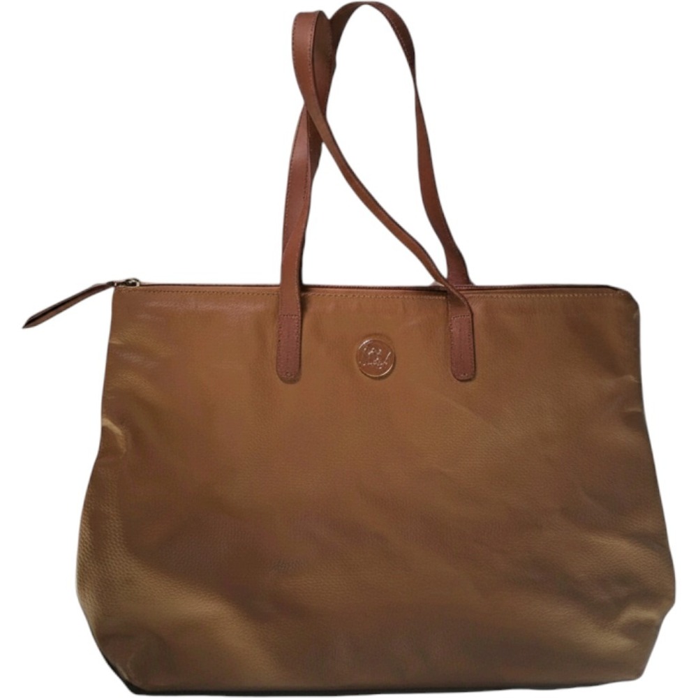 Joy Mangano 100% Leather Tote Bag Purse Tan Brown